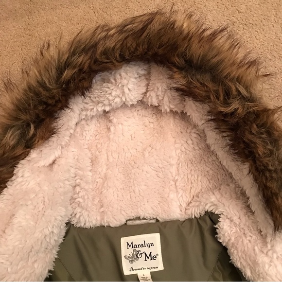 Maralyn Me Winter Coat Jacket Womens Large Junior Army Green Puffer Hooded - Picture 7 of 14